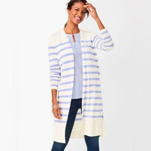 Talbots Linen Striped Duster Cardigan MP